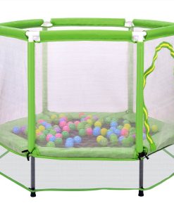 55" Toddlers Trampoline With Safety Enclosure Net And Ocean Balls, Indoor Outdoor Mini Trampoline For Kids - Green -rockbros-shop MS197020AAF 455313 2