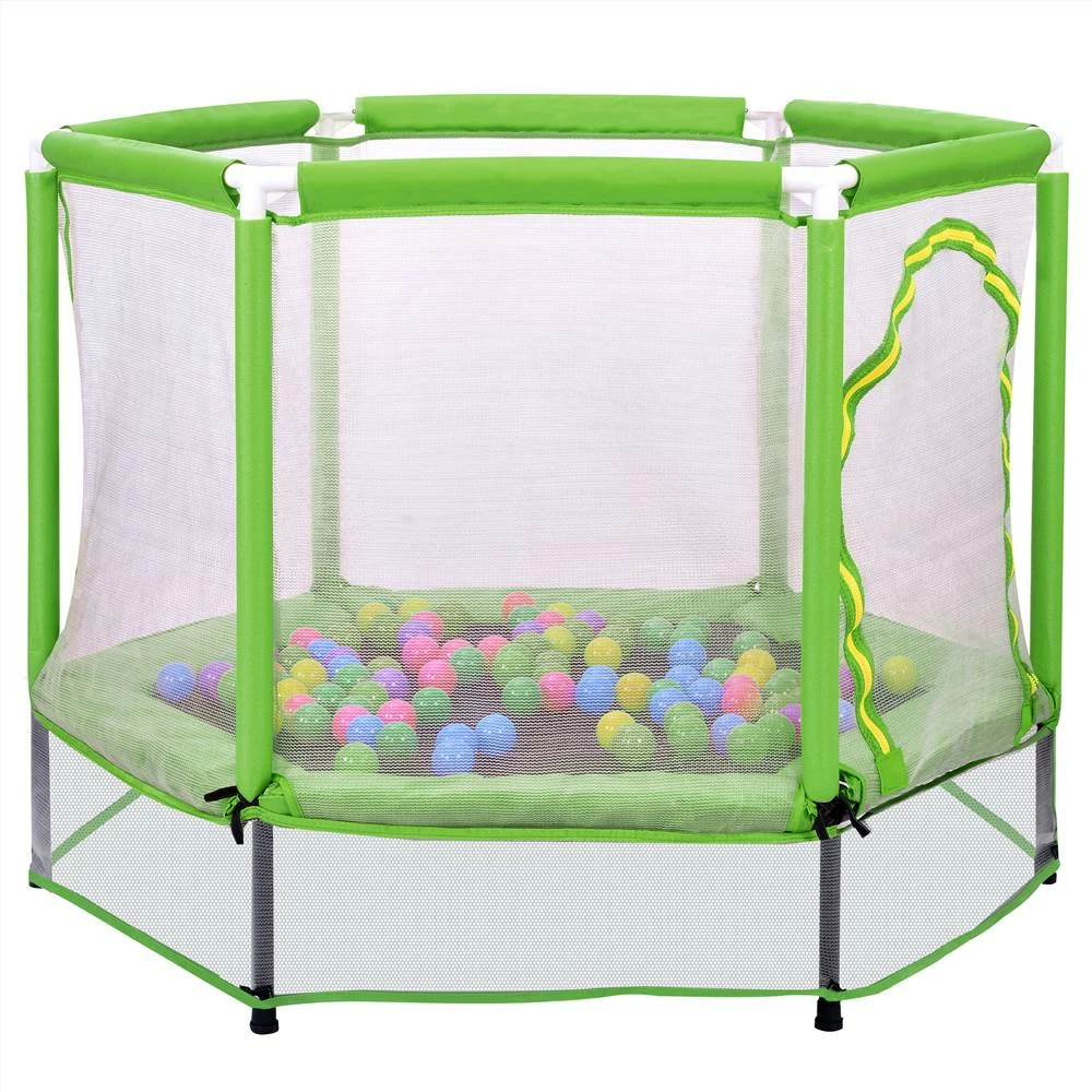 55" Toddlers Trampoline With Safety Enclosure Net And Ocean Balls, Indoor Outdoor Mini Trampoline For Kids - Green 5 55" Toddlers Trampoline With Safety Enclosure Net And Ocean Balls, Indoor Outdoor Mini Trampoline For Kids - Green - Image 3