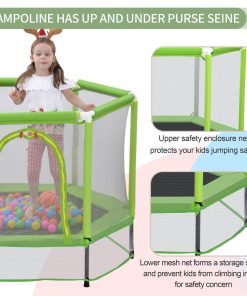 55" Toddlers Trampoline With Safety Enclosure Net And Ocean Balls, Indoor Outdoor Mini Trampoline For Kids - Green -rockbros-shop MS197020AAF 455313 3