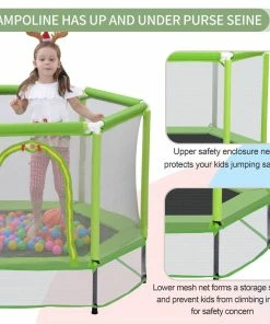 55" Toddlers Trampoline With Safety Enclosure Net And Ocean Balls, Indoor Outdoor Mini Trampoline For Kids - Green 11 55" Toddlers Trampoline With Safety Enclosure Net And Ocean Balls, Indoor Outdoor Mini Trampoline For Kids - Green -rockbros-shop MS197020AAF 455313 3