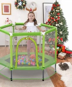 55" Toddlers Trampoline With Safety Enclosure Net And Ocean Balls, Indoor Outdoor Mini Trampoline For Kids - Green 12 55" Toddlers Trampoline With Safety Enclosure Net And Ocean Balls, Indoor Outdoor Mini Trampoline For Kids - Green -rockbros-shop MS197020AAF 455313 5