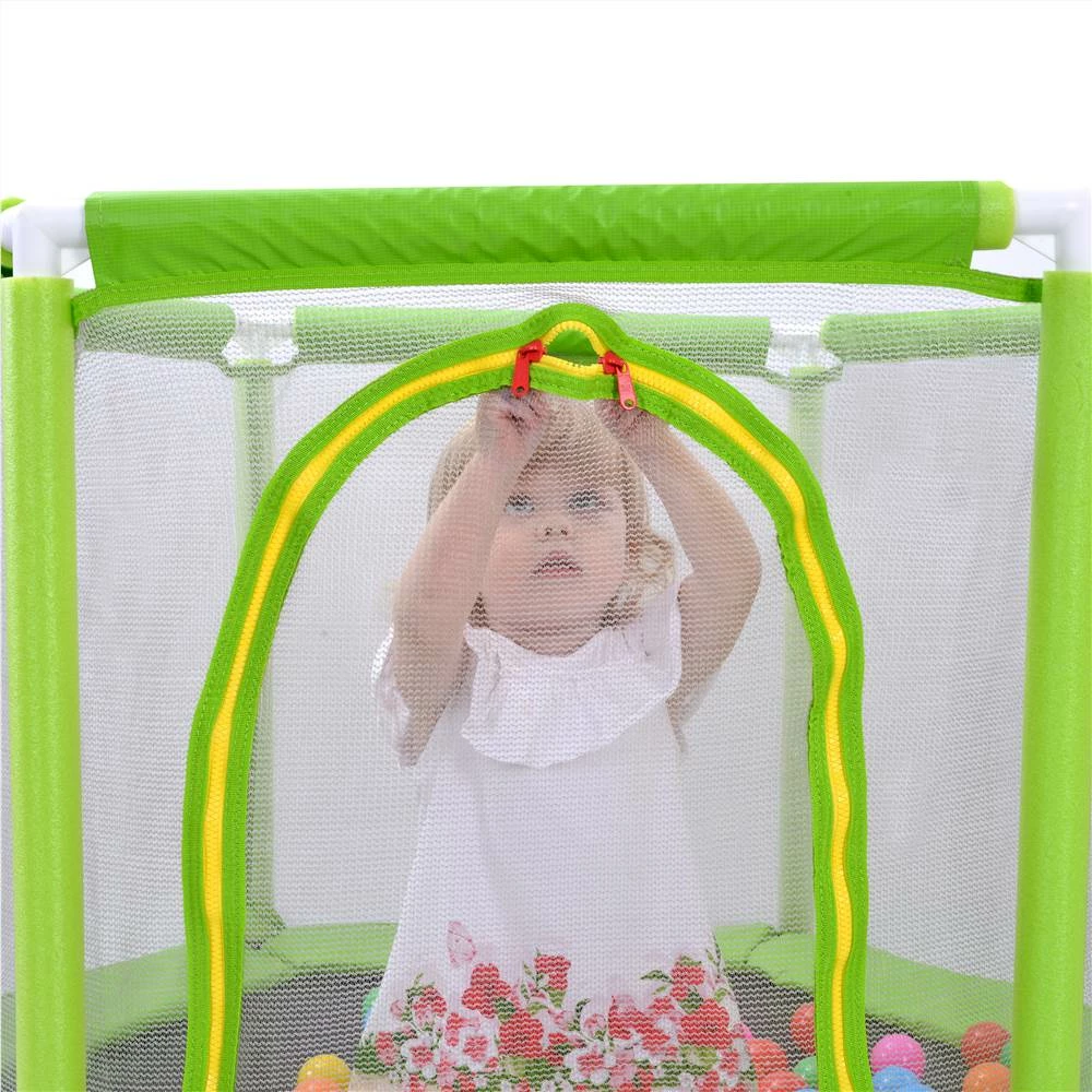 55" Toddlers Trampoline With Safety Enclosure Net And Ocean Balls, Indoor Outdoor Mini Trampoline For Kids - Green 8 55" Toddlers Trampoline With Safety Enclosure Net And Ocean Balls, Indoor Outdoor Mini Trampoline For Kids - Green - Image 6