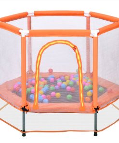 55" Toddlers Trampoline With Safety Enclosure Net And Ocean Balls, Indoor Outdoor Mini Trampoline For Kids - Orange