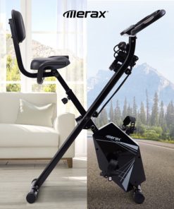 Merax Foldable Cycling Exercise Bike With LCD Screen Adjustable Height And Arm Resistance Bands For Indoor Workout - White