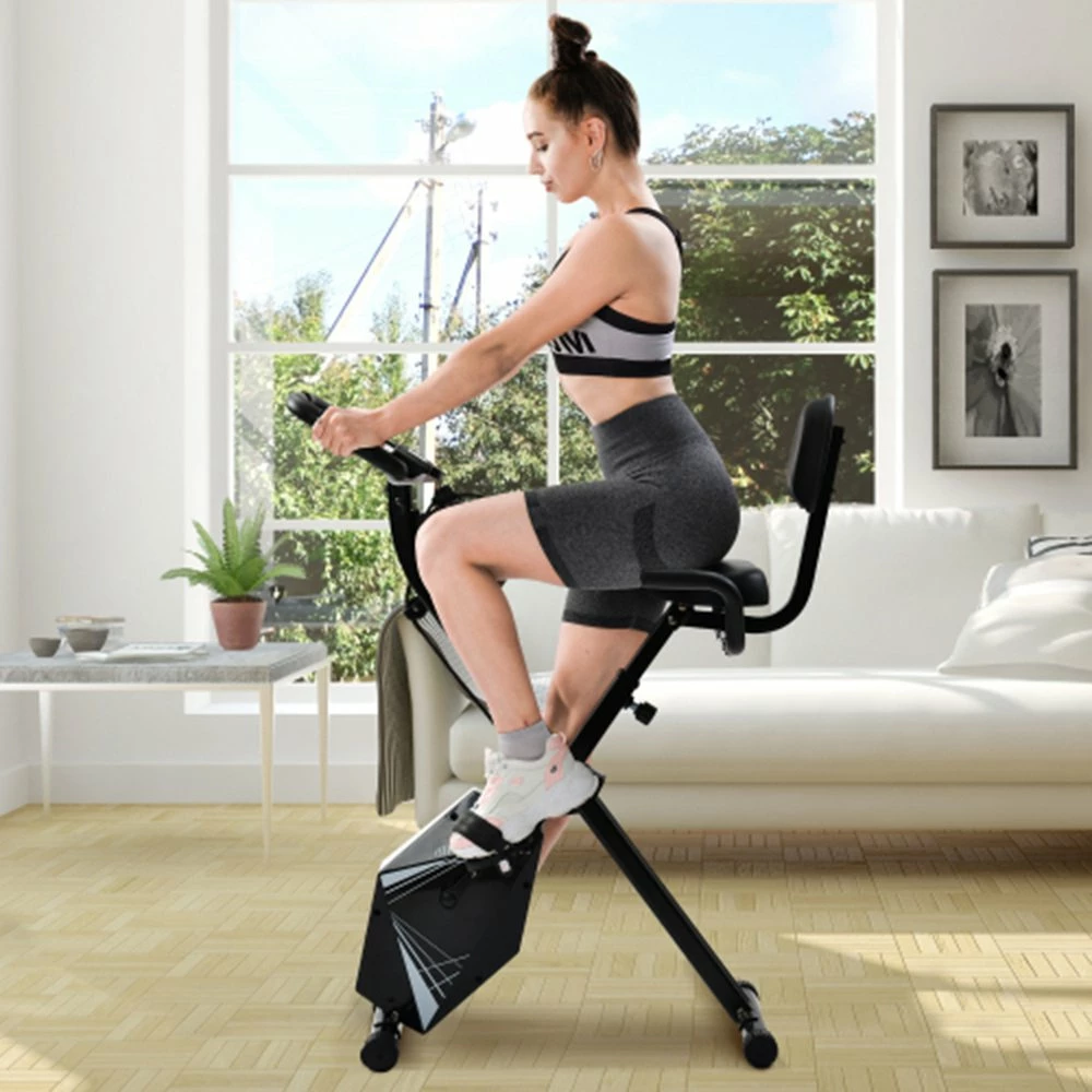 Merax Foldable Cycling Exercise Bike With LCD Screen Adjustable Height And Arm Resistance Bands For Indoor Workout - White 4 Merax Foldable Cycling Exercise Bike With LCD Screen Adjustable Height And Arm Resistance Bands For Indoor Workout - White - Image 2