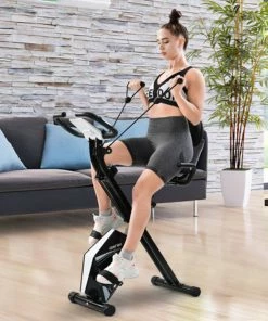 Merax Foldable Cycling Exercise Bike With LCD Screen Adjustable Height And Arm Resistance Bands For Indoor Workout - White 9 Merax Foldable Cycling Exercise Bike With LCD Screen Adjustable Height And Arm Resistance Bands For Indoor Workout - White -rockbros-shop Merax Foldable Cycling Bike with LCD Screen Adjustable Height and Arm 426383 2 1
