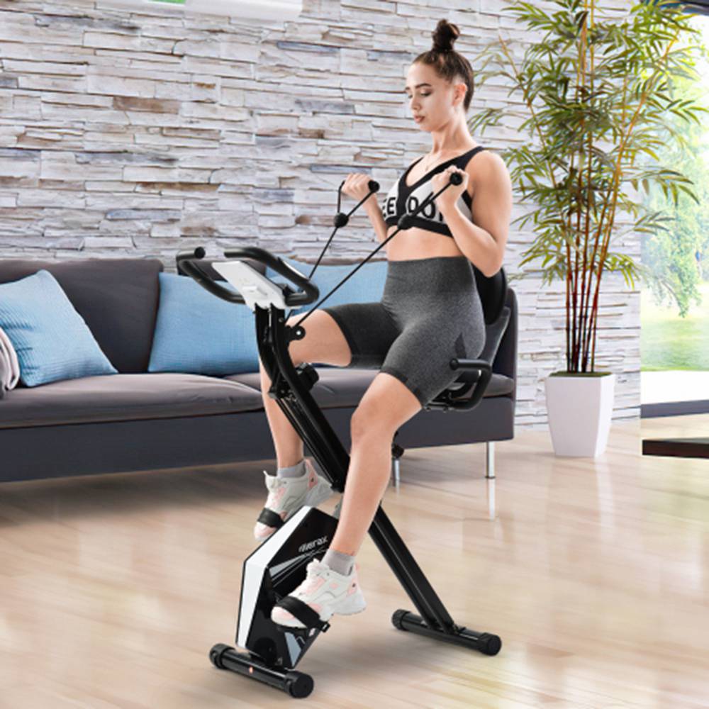Merax Foldable Cycling Exercise Bike with LCD Screen Adjustable Height and Arm Resistance Bands for Indoor Workout - White Merax Foldable Cycling Exercise Bike With LCD Screen Adjustable Height And Arm Resistance Bands For Indoor Workout - White -rockbros-shop Merax Foldable Cycling Bike with LCD Screen Adjustable Height and Arm 426383 2 1