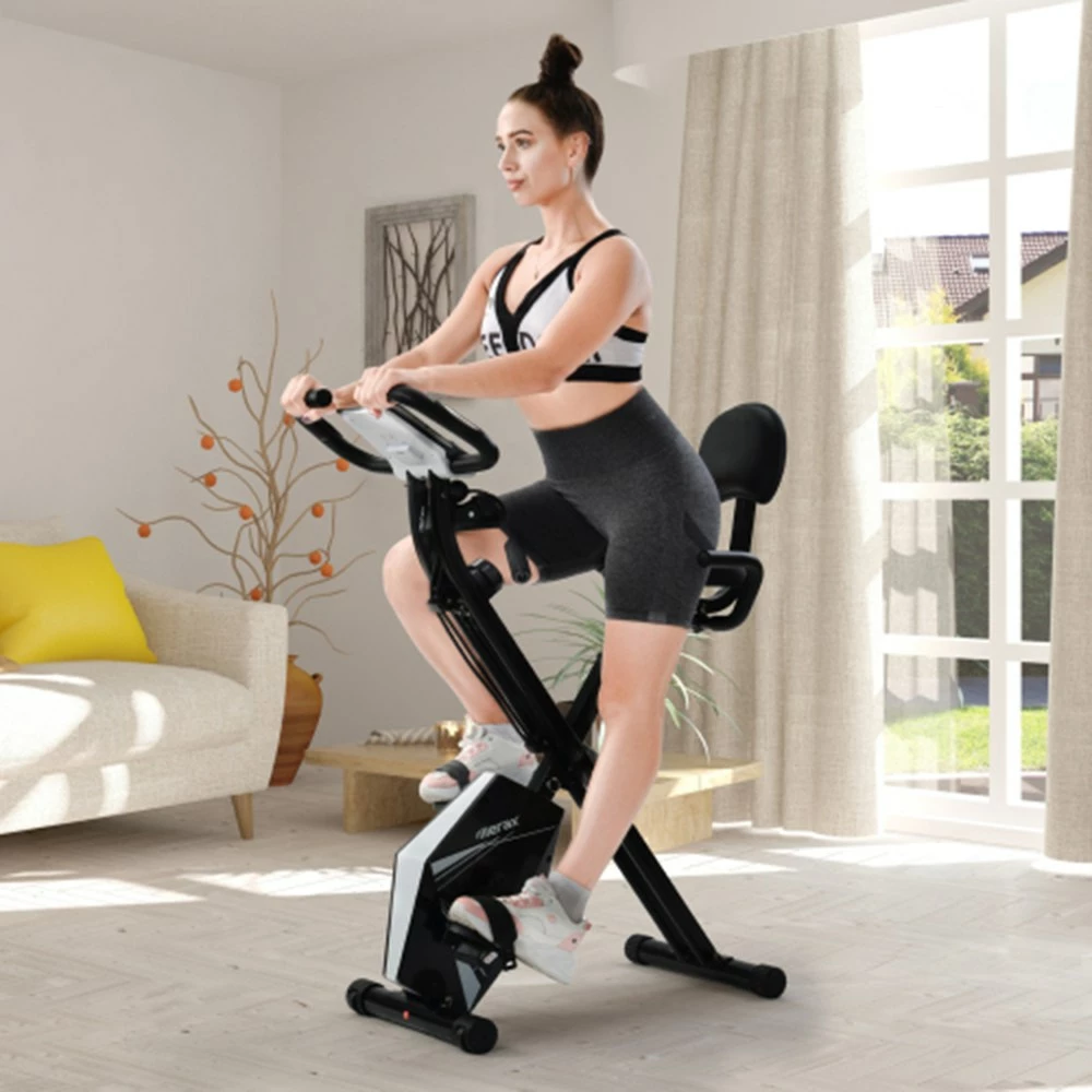 Merax Foldable Cycling Exercise Bike With LCD Screen Adjustable Height And Arm Resistance Bands For Indoor Workout - White 6 Merax Foldable Cycling Exercise Bike With LCD Screen Adjustable Height And Arm Resistance Bands For Indoor Workout - White - Image 4