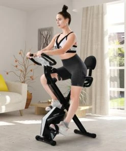 Merax Foldable Cycling Exercise Bike With LCD Screen Adjustable Height And Arm Resistance Bands For Indoor Workout - White -rockbros-shop Merax Foldable Cycling Bike with LCD Screen Adjustable Height and Arm 426383 3 2