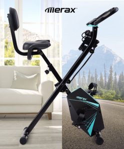 Merax Foldable Cycling Exercise Bike With LCD Screen Adjustable Height And Arm Resistance Bands For Indoor Workout-Blue