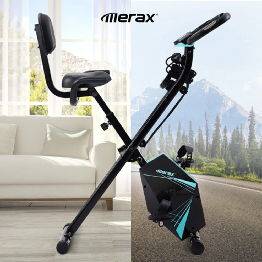 Merax Foldable Cycling Exercise Bike With LCD Screen Adjustable Height And Arm Resistance Bands For Indoor Workout-Blue 3 Merax Foldable Cycling Exercise Bike With LCD Screen Adjustable Height And Arm Resistance Bands For Indoor Workout-Blue