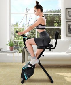 Merax Foldable Cycling Exercise Bike With LCD Screen Adjustable Height And Arm Resistance Bands For Indoor Workout-Blue -rockbros-shop Merax Foldable Cycling Bike with LCD Screen Adjustable Height and Arm 426384 2 2