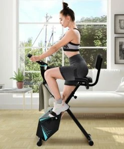 Merax Foldable Cycling Exercise Bike With LCD Screen Adjustable Height And Arm Resistance Bands For Indoor Workout-Blue -rockbros-shop Merax Foldable Cycling Bike with LCD Screen Adjustable Height and Arm 426384 2