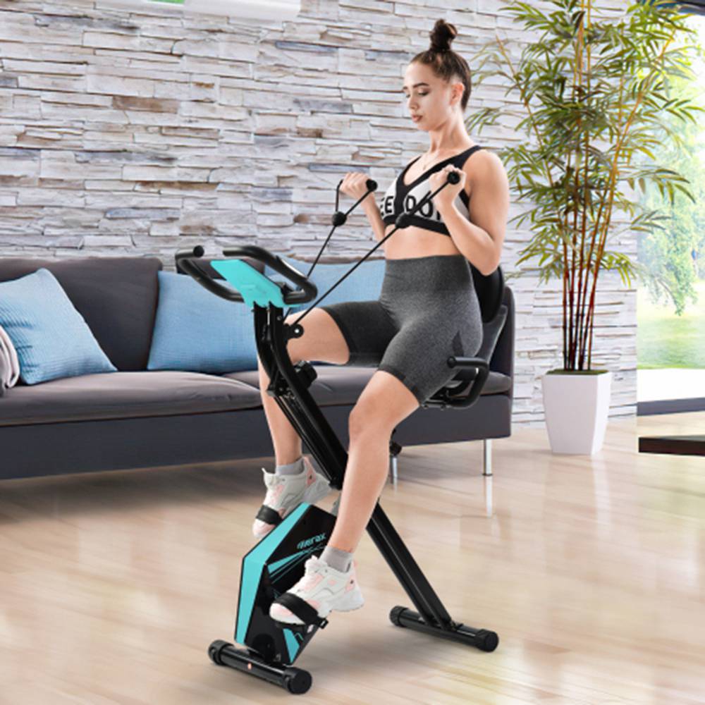 Merax Foldable Cycling Exercise Bike with LCD Screen Adjustable Height and Arm Resistance Bands for Indoor Workout-Blue Merax Foldable Cycling Exercise Bike With LCD Screen Adjustable Height And Arm Resistance Bands For Indoor Workout-Blue -rockbros-shop Merax Foldable Cycling Bike with LCD Screen Adjustable Height and Arm 426384 3 1