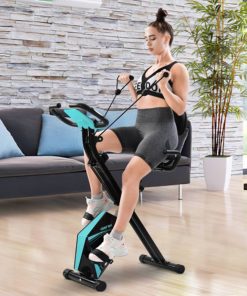 Merax Foldable Cycling Exercise Bike With LCD Screen Adjustable Height And Arm Resistance Bands For Indoor Workout-Blue -rockbros-shop Merax Foldable Cycling Bike with LCD Screen Adjustable Height and Arm 426384 3 2