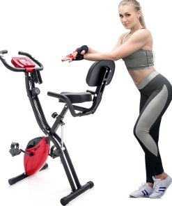 Merax X-Bike Magnetic Folding Fitness Bike 2.5 Kg Flywheel LCD Display For Cardio Workout Cycling Indoor Exercise Training - Black Red
