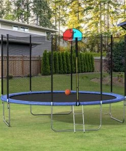 12FT Trampoline With Safety Enclosure Net & Ladder, Spring Cover Padding, Basketball Hoop -Blue 9 12FT Trampoline With Safety Enclosure Net & Ladder, Spring Cover Padding, Basketball Hoop -Blue -rockbros-shop Not allowed to sell to Walmart 12FT Round Trampoline with Safety Enclosure Net Ladder Spring Cover Padding Basketball Hoop Outdoor Activity SM000030CAA 455298 2