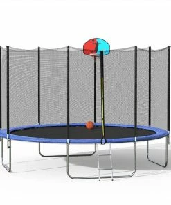 12FT Trampoline With Safety Enclosure Net & Ladder, Spring Cover Padding, Basketball Hoop -Blue 10 12FT Trampoline With Safety Enclosure Net & Ladder, Spring Cover Padding, Basketball Hoop -Blue -rockbros-shop Not allowed to sell to Walmart 12FT Round Trampoline with Safety Enclosure Net Ladder Spring Cover Padding Basketball Hoop Outdoor Activity SM000030CAA 455298 3