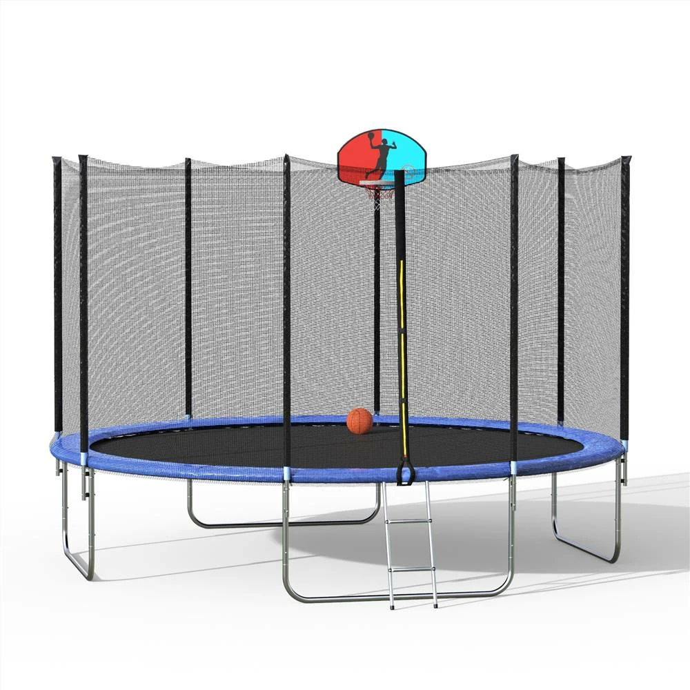 12FT Trampoline With Safety Enclosure Net & Ladder, Spring Cover Padding, Basketball Hoop -Blue 6 12FT Trampoline With Safety Enclosure Net & Ladder, Spring Cover Padding, Basketball Hoop -Blue - Image 4