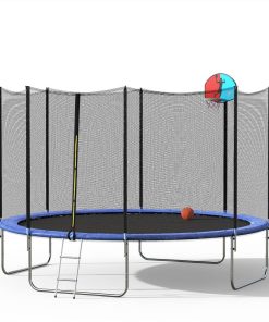 12FT Trampoline With Safety Enclosure Net & Ladder, Spring Cover Padding, Basketball Hoop -Blue -rockbros-shop Not allowed to sell to Walmart 12FT Round Trampoline with Safety Enclosure Net Ladder Spring Cover Padding Basketball Hoop Outdoor Activity SM000030CAA 455298 4