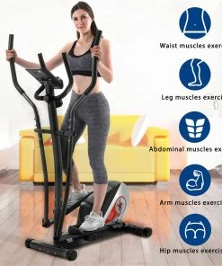 Home Use Elliptical Machine Trainer Magnetic Smooth Quiet Driven 8 Levels Of Magnetic Resistance With LCD Monitor - Black
