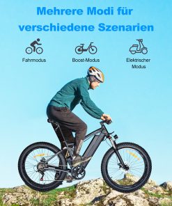 ONES1 Electric Bike 26*4.0 Inch Fat Tires 48V 500W Motor 10Ah Battery 25Km/h Max Speed Shimano 7 Speed - Black -rockbros-shop ONES1 Electric Bike 48V 500W Motor 10Ah Battery Shimano 7 Speed Gear 518809 4