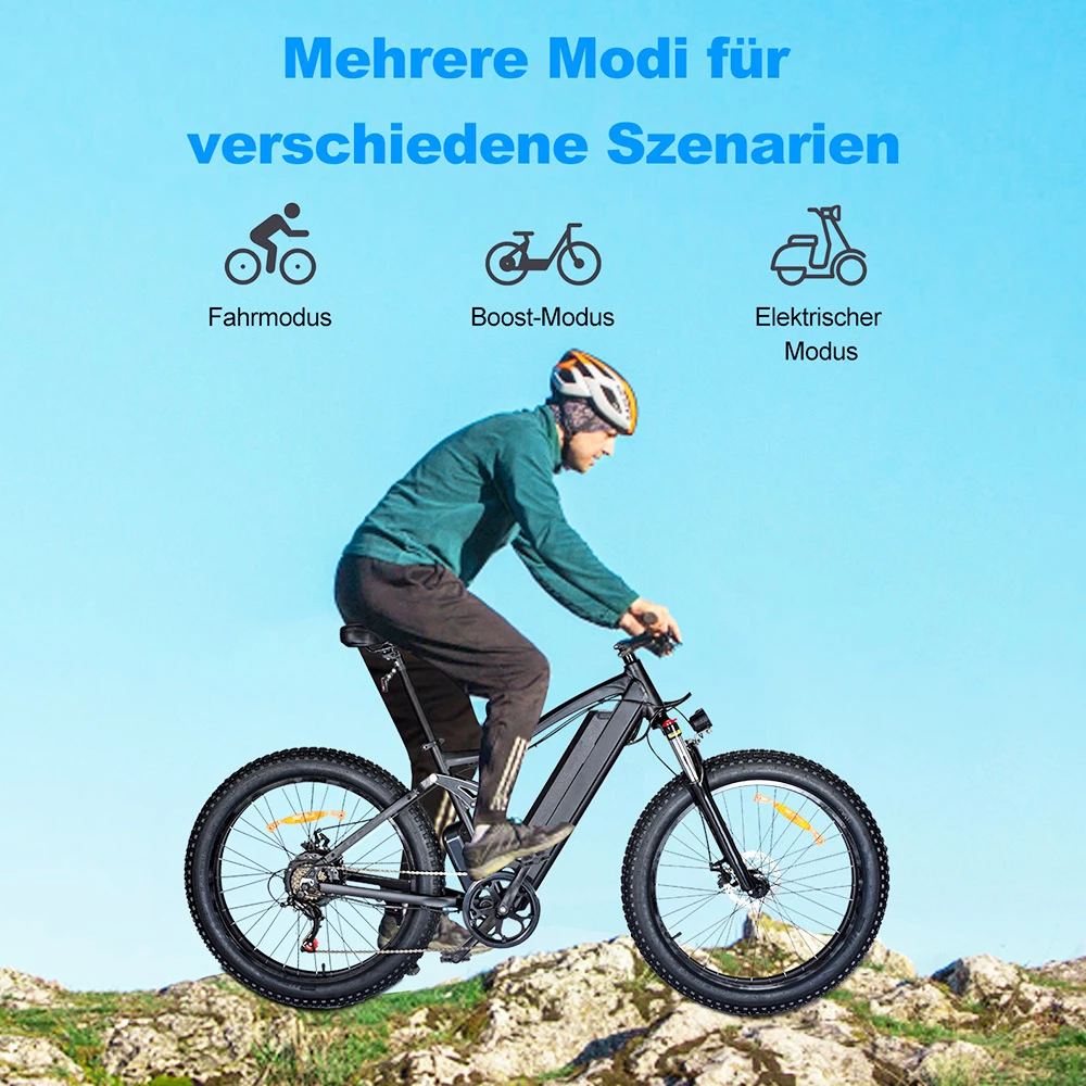 ONES1 Electric Bike 26*4.0 Inch Fat Tires 48V 500W Motor 10Ah Battery 25Km/h Max Speed Shimano 7 Speed - Black 7 ONES1 Electric Bike 26*4.0 Inch Fat Tires 48V 500W Motor 10Ah Battery 25Km/h Max Speed Shimano 7 Speed - Black - Image 5