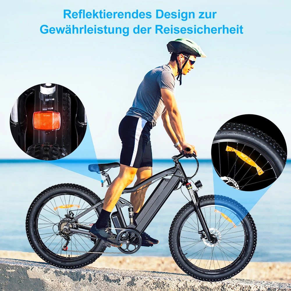 ONES1 Electric Bike 26*4.0 Inch Fat Tires 48V 500W Motor 10Ah Battery 25Km/h Max Speed Shimano 7 Speed - Black 8 ONES1 Electric Bike 26*4.0 Inch Fat Tires 48V 500W Motor 10Ah Battery 25Km/h Max Speed Shimano 7 Speed - Black - Image 6