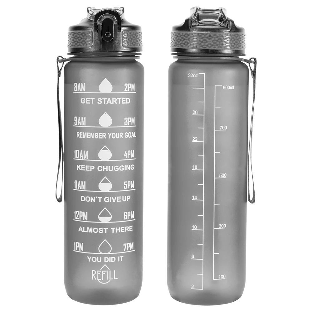 OOLACTIVE GF-1202 34oz Water Bottle With Straw Motivational Water Bottle With Time Marker - Black 4 OOLACTIVE GF-1202 34oz Water Bottle With Straw Motivational Water Bottle With Time Marker - Black - Image 2