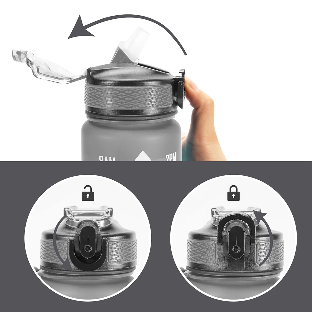 OOLACTIVE GF-1202 34oz Water Bottle With Straw Motivational Water Bottle With Time Marker - Black 5 OOLACTIVE GF-1202 34oz Water Bottle With Straw Motivational Water Bottle With Time Marker - Black - Image 3