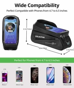 OOLACTIVE LF-0402 Bike Phone Front Frame Bag Bicycle Phone Mount Top Tube Bag Compatible Phone 4.7-6.5 Inch -rockbros-shop OOLACTIVE LF 0402 Bike Phone Front Frame Bag 4 7 6 5 Inch 517277 3