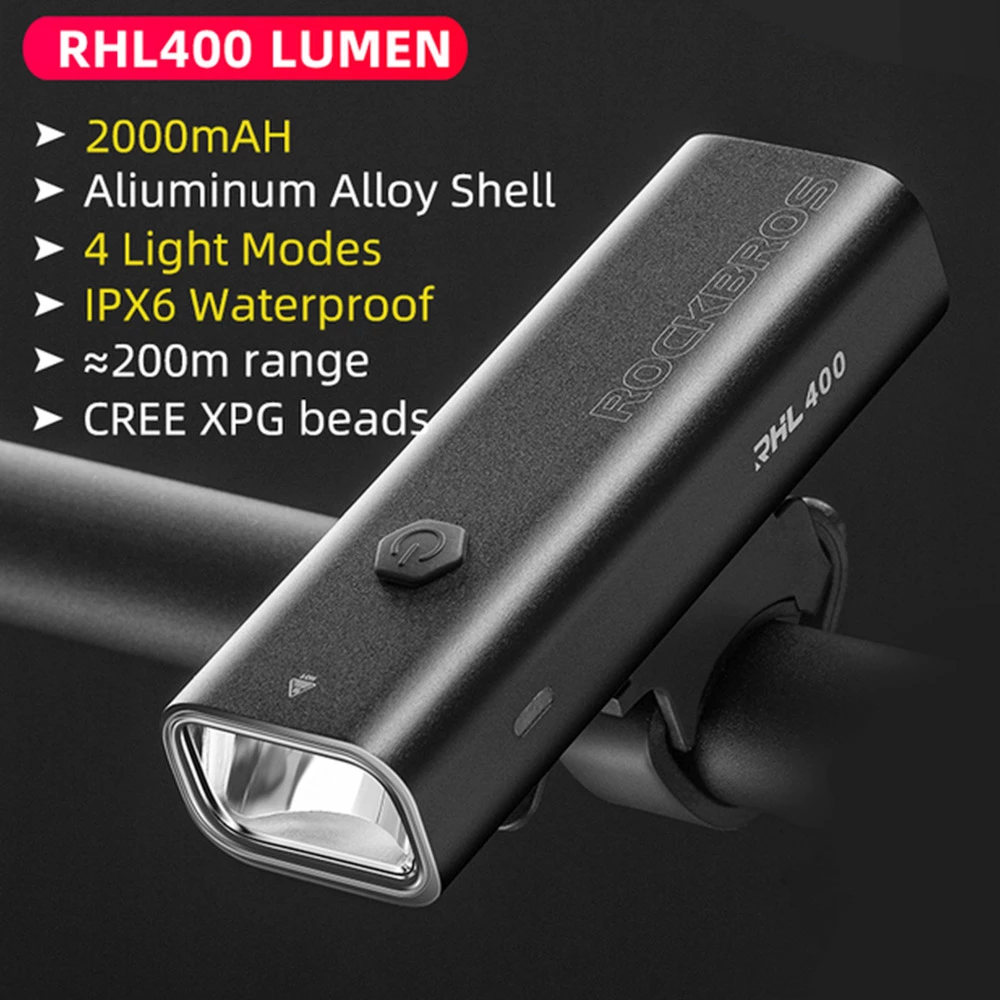 ROCKBROS Bicycle Light 400 Lumen 2000mAh Bike Headlight 3 Lightning Modes 200m Long Shot 4 ROCKBROS Bicycle Light 400 Lumen 2000mAh Bike Headlight 3 Lightning Modes 200m Long Shot - Image 2