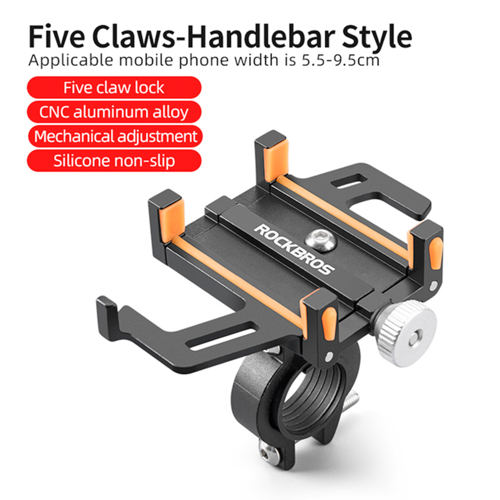 ROCKBROS Phone Holder for Motorcycle Electric Bike Alloy Bracket Five Claws - Black & Orange ROCKBROS Phone Holder For Motorcycle Electric Bike Alloy Bracket Five Claws - Black & Orange -rockbros-shop ROCKBROS Phone Holder for Motorcycle Electric Bike Black Orange 517335 1