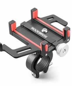 ROCKBROS Phone Holder For Motorcycle Electric Bike Alloy Bracket Five Claws - Black & Red