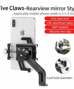 ROCKBROS Phone Holder For Motorcycle Electric Bike Alloy Bracket Five Claws - Rearview Mirror Version -rockbros-shop ROCKBROS Phone Holder for Motorcycle Electric Bike Rearview Mirror 517336 3