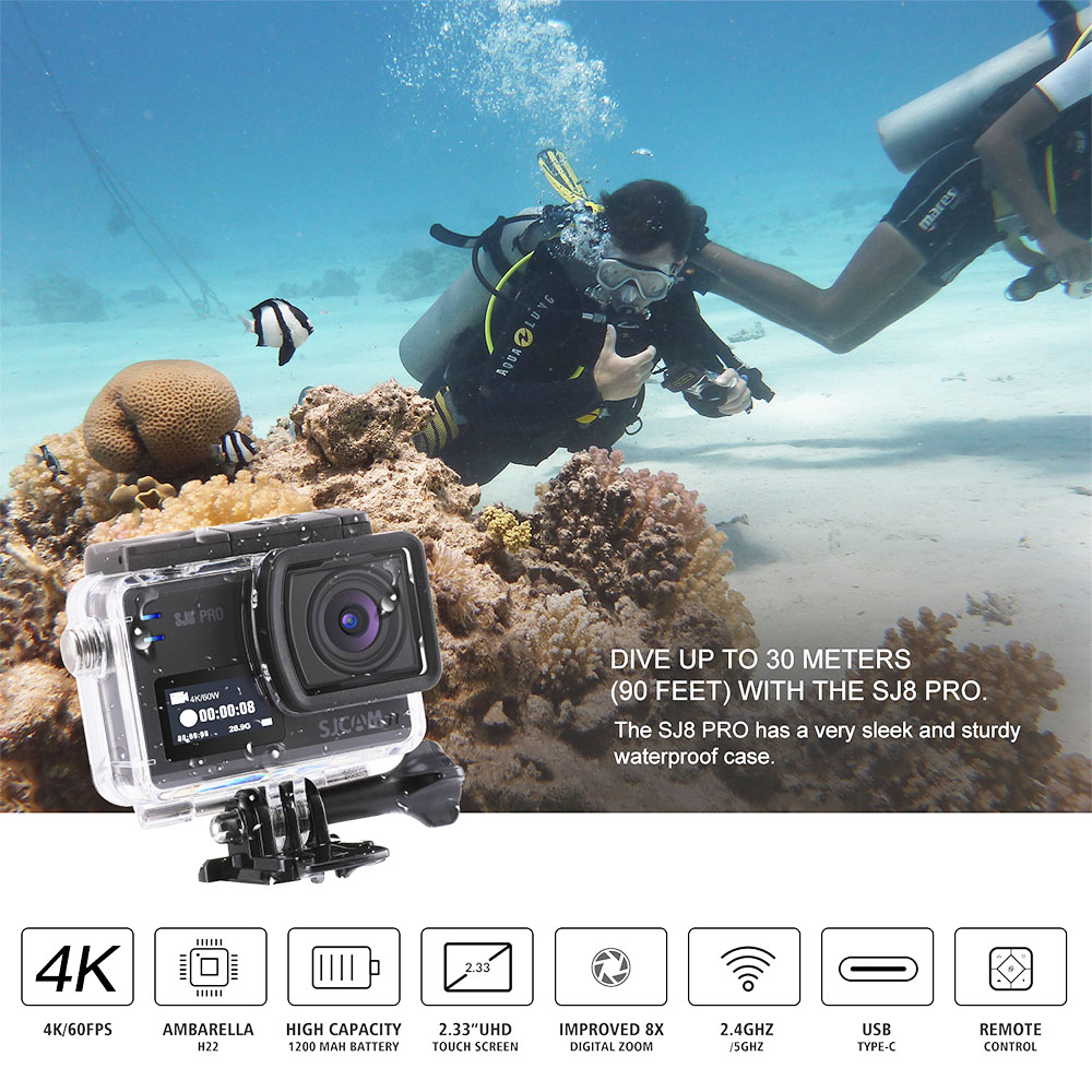 SJCAM SJ8Pro Sports & Action Camera 4K/60FPS Waterproof, WiFi Remote Control Sports DV FPV Camera - Black SJCAM SJ8Pro Sports & Action Camera 4K/60FPS Waterproof, WiFi Remote Control Sports DV FPV Camera - Black -rockbros-shop SJCAM SJ8Pro Sports Action Camera 4K 60FPS Waterproof Black 501148 4