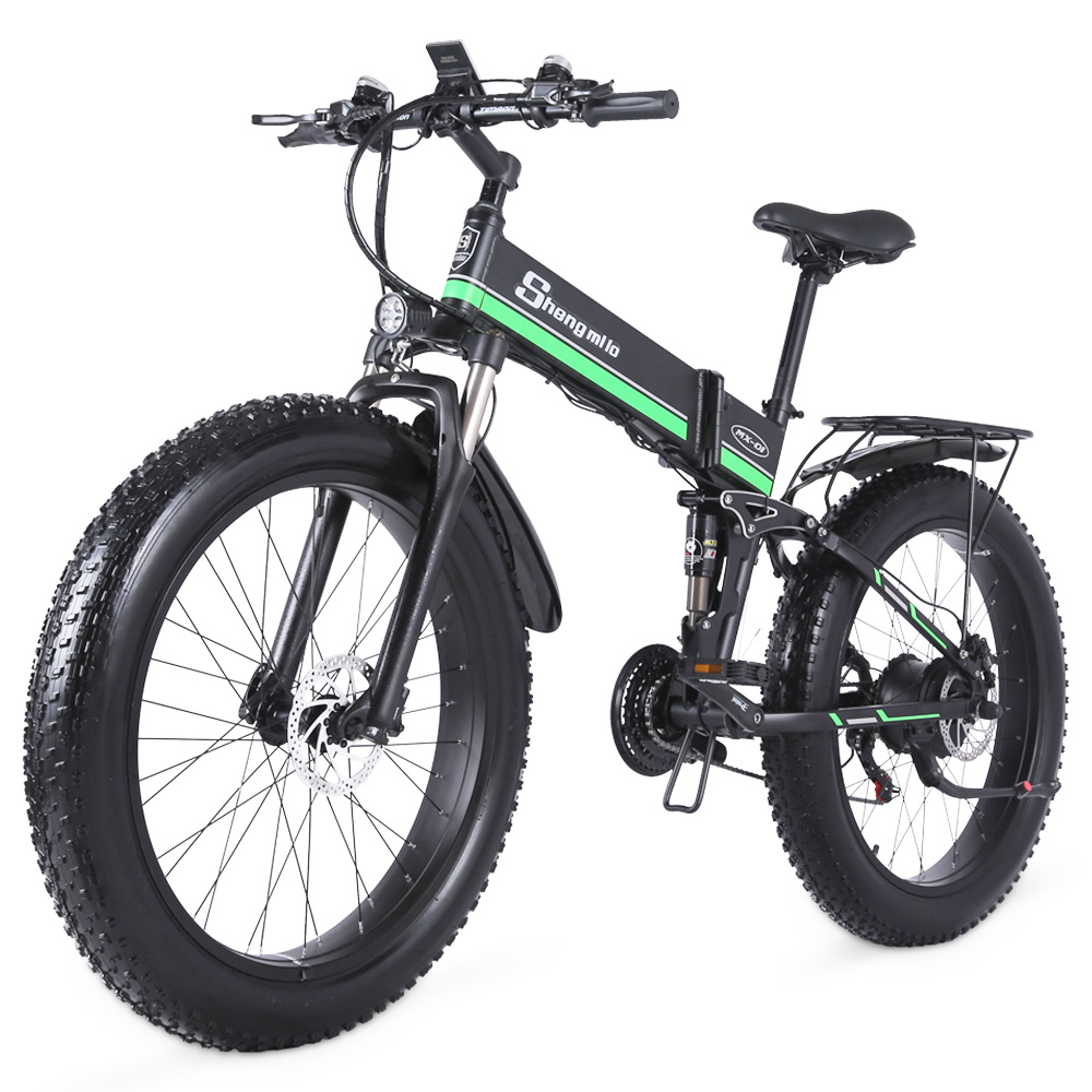Shengmilo MX01 26 Inches Fat Tire Electric Bike 12 Magnetic Booster Bicycle 1000W 7-Speed Shimano for Snow Mountain Shengmilo MX01 26 Inches Fat Tire Electric Bike 12 Magnetic Booster Bicycle 1000W 7-Speed Shimano For Snow Mountain -rockbros-shop Shengmilo MX01 E bike Magneto Booster Bicycle Black Green 498309 4