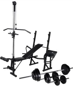 Workout Bench With Weight Rack, Barbell And Dumbbell Set 30.5kg