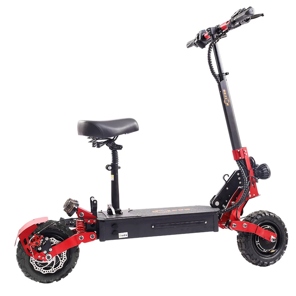 BEZIOR S2 Folding Electric Scooter 1200W*2 Dual Motor LCD Display Max 65Km/h 11 Inch Off-Road Tire 21Ah Battery Up To 60km Range Dual Shock Mitigation Dual Disk Brake LED Light - Red 4 BEZIOR S2 Folding Electric Scooter 1200W*2 Dual Motor LCD Display Max 65Km/h 11 Inch Off-Road Tire 21Ah Battery Up To 60km Range Dual Shock Mitigation Dual Disk Brake LED Light - Red - Image 2