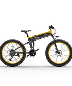 BEZIOR X1000 Folding Electric Bike Bicycle Panasonic 48V 12.8Ah Battery 1000W Motor 26 Inch Fat Tire Aluminum Alloy Frame Shimano 27-speed Shift Max Speed 40km/h IP54 100KM Power-assisted Mileage Range LCD Display IP54 Waterproof - Black Yellow