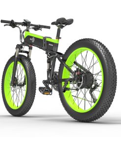 BEZIOR X1500 Fat Tire Folding Electric Mountain Bike 12.8Ah Battery BMS 1500W Motor 26*4.0 Wheels Aluminum Alloy Frame Shimano 27-speed Shifter Max Speed 40km/h 100KM Power-assisted Range IP54 Oil Disc Brake MTB - Black Green -rockbros-shop bezior x1500 26 inch fat tire e bike10 4ah 500w black green 1625724319142