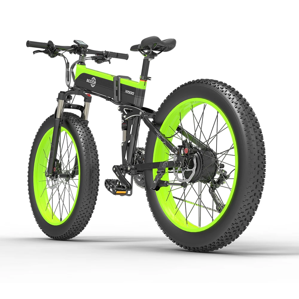 BEZIOR X1500 Fat Tire Folding Electric Mountain Bike 12.8Ah Battery BMS 1500W Motor 26*4.0 Wheels Aluminum Alloy Frame Shimano 27-speed Shifter Max Speed 40km/h 100KM Power-assisted Range IP54 Oil Disc Brake MTB - Black Green 8 BEZIOR X1500 Fat Tire Folding Electric Mountain Bike 12.8Ah Battery BMS 1500W Motor 26*4.0 Wheels Aluminum Alloy Frame Shimano 27-speed Shifter Max Speed 40km/h 100KM Power-assisted Range IP54 Oil Disc Brake MTB - Black Green - Image 6