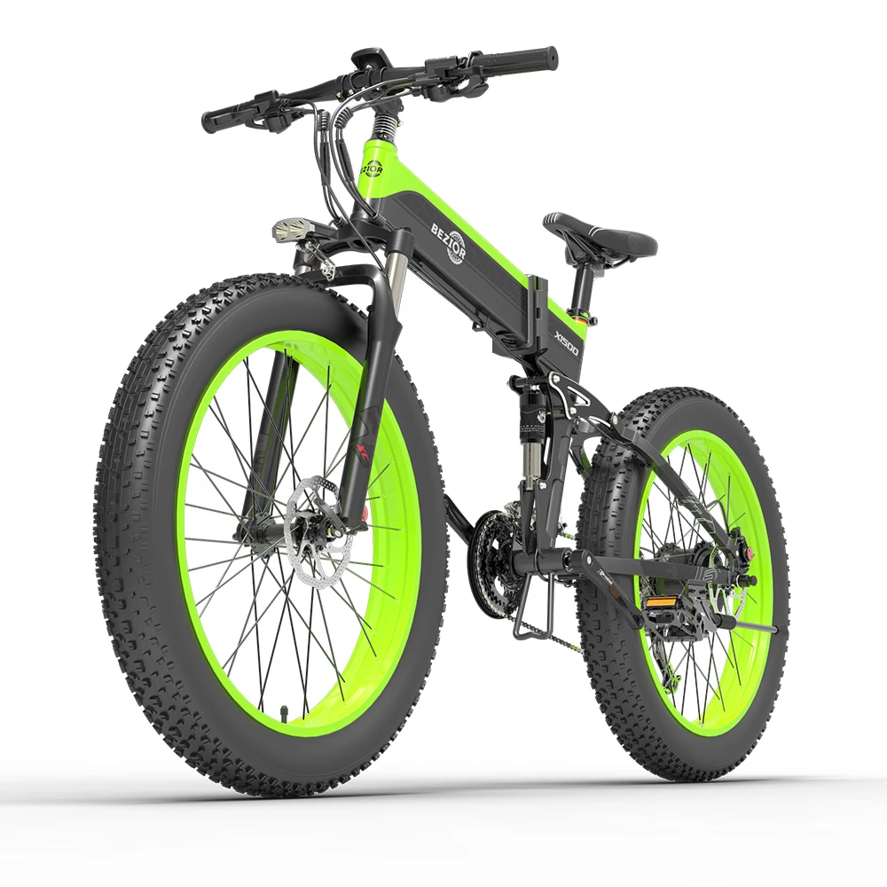 BEZIOR X1500 Fat Tire Folding Electric Mountain Bike 12.8Ah Battery BMS 1500W Motor 26*4.0 Wheels Aluminum Alloy Frame Shimano 27-speed Shifter Max Speed 40km/h 100KM Power-assisted Range IP54 Oil Disc Brake MTB - Black Green 7 BEZIOR X1500 Fat Tire Folding Electric Mountain Bike 12.8Ah Battery BMS 1500W Motor 26*4.0 Wheels Aluminum Alloy Frame Shimano 27-speed Shifter Max Speed 40km/h 100KM Power-assisted Range IP54 Oil Disc Brake MTB - Black Green - Image 5