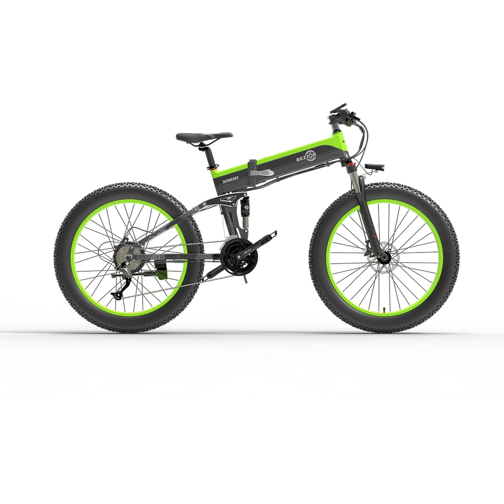 BEZIOR X1500 Fat Tire Folding Electric Mountain Bike 12.8Ah Battery BMS 1500W Motor 26*4.0 Wheels Aluminum Alloy Frame Shimano 27-speed Shifter Max Speed 40km/h 100KM Power-assisted Range IP54 Oil Disc Brake MTB - Black Green 4 BEZIOR X1500 Fat Tire Folding Electric Mountain Bike 12.8Ah Battery BMS 1500W Motor 26*4.0 Wheels Aluminum Alloy Frame Shimano 27-speed Shifter Max Speed 40km/h 100KM Power-assisted Range IP54 Oil Disc Brake MTB - Black Green - Image 2