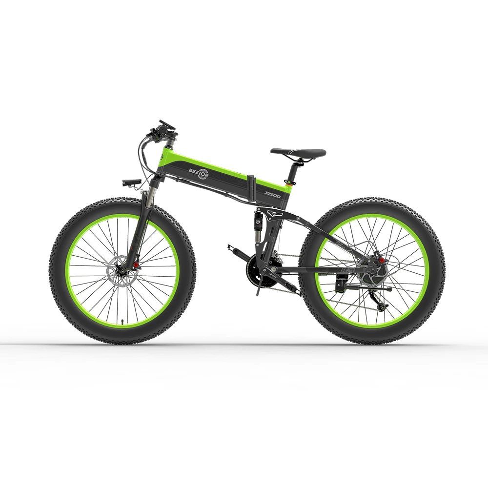 BEZIOR X1500 Fat Tire Folding Electric Mountain Bike 12.8Ah Battery BMS 1500W Motor 26*4.0 Wheels Aluminum Alloy Frame Shimano 27-speed Shifter Max Speed 40km/h 100KM Power-assisted Range IP54 Oil Disc Brake MTB - Black Green 6 BEZIOR X1500 Fat Tire Folding Electric Mountain Bike 12.8Ah Battery BMS 1500W Motor 26*4.0 Wheels Aluminum Alloy Frame Shimano 27-speed Shifter Max Speed 40km/h 100KM Power-assisted Range IP54 Oil Disc Brake MTB - Black Green - Image 4