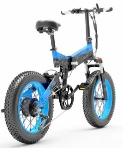BEZIOR XF200 Folding Electric Bike 48V 15Ah Battery 1000W Motor 20x4.0 Inch Fat Tire Aluminum Alloy Frame Shimano 7-speed Shift Max Speed 40km/h 130KM Power-assisted Mileage Range LCD Display IP54 Waterproof - Black Blue -rockbros-shop bezior xf200 folding electric bike 20 inch 15ah 1000w motor black blue 0376eb 1645002119343