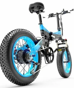 BEZIOR XF200 Folding Electric Bike 48V 15Ah Battery 1000W Motor 20x4.0 Inch Fat Tire Aluminum Alloy Frame Shimano 7-speed Shift Max Speed 40km/h 130KM Power-assisted Mileage Range LCD Display IP54 Waterproof - Black Blue -rockbros-shop bezior xf200 folding electric bike 20 inch 15ah 1000w motor black blue 24ed2c 1645002119359
