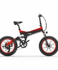 BEZIOR XF200 Folding Electric Bike 48V 15Ah Battery 1000W Motor 20x4.0 Inch Fat Tire Aluminum Alloy Frame Shimano 7-speed Shift Max Speed 40km/h 130KM Power-assisted Mileage Range LCD Display IP54 Waterproof - Black Red
