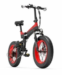 BEZIOR XF200 Folding Electric Bike 48V 15Ah Battery 1000W Motor 20x4.0 Inch Fat Tire Aluminum Alloy Frame Shimano 7-speed Shift Max Speed 40km/h 130KM Power-assisted Mileage Range LCD Display IP54 Waterproof - Black Red -rockbros-shop bezior xf200 folding electric bike 20x4 0 inch 15ah 1000w black yellow 1626954312433