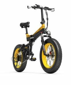 BEZIOR XF200 Folding Electric Bike 48V 15Ah Battery 1000W Motor 20x4.0 Inch Fat Tire Aluminum Alloy Frame Shimano 7-speed Shift Max Speed 40km/h 130KM Power-assisted Mileage Range LCD Display IP54 Waterproof - Black Yellow -rockbros-shop bezior xf200 folding electric bike 20x4 0 inch 15ah 1000w motor black 1626954187140